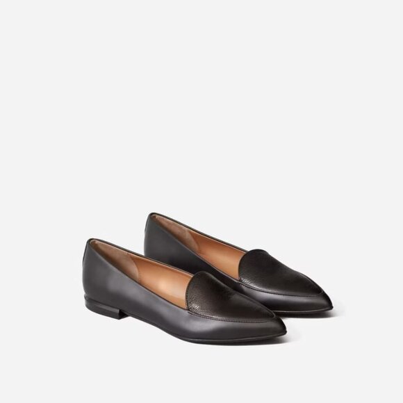 Everlane The Modern Point in Black Leather New Womens Flats Oxfords - Picture 2 of 16